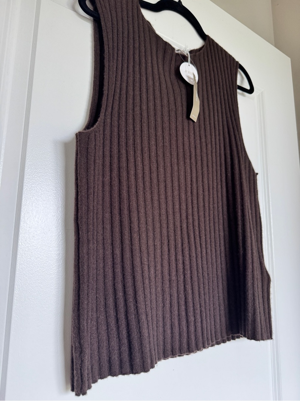 NEW J. CREW Wide-rib cashmere sweater shell heather chocolate XL CO327 *FLAW* - Picture 3 of 15